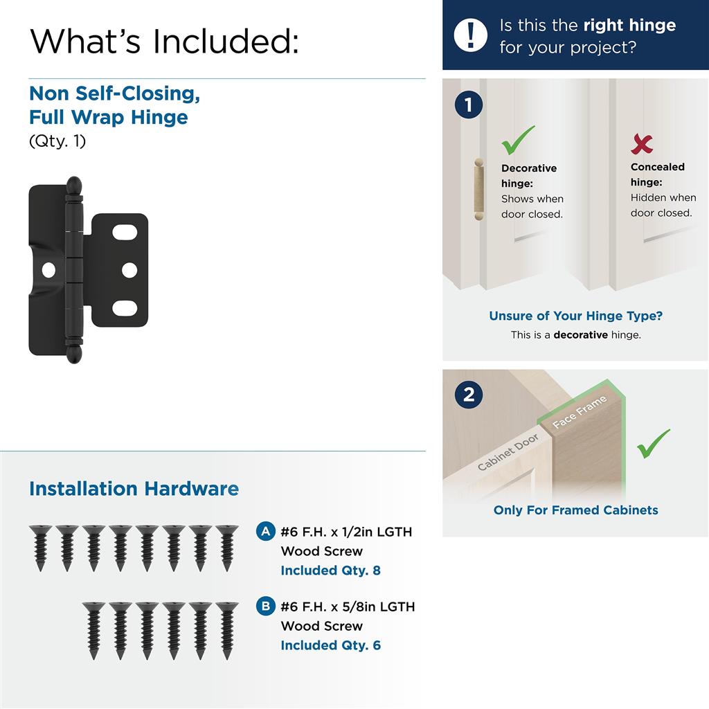 3/4 inch (19mm) Door Thickness Full Inset, Full Wrap, Ball Tip Hinge - 1 Pack