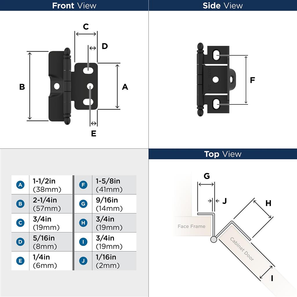 3/4 inch (19mm) Door Thickness Full Inset, Full Wrap, Ball Tip Hinge - 1 Pack