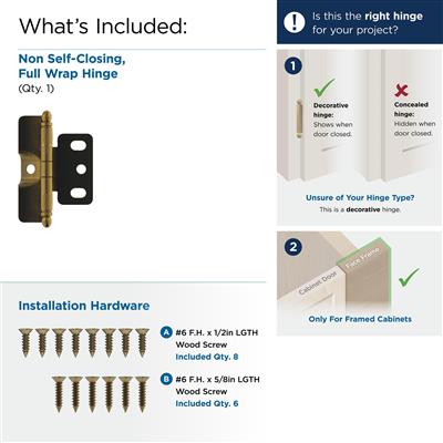 3/4 inch (19mm) Door Thickness Full Inset, Full Wrap, Ball Tip Hinge - 1 Pack