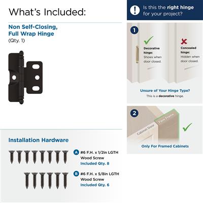 3/4 inch (19mm) Door Thickness Full Inset, Full Wrap, Ball Tip Hinge - 1 Pack